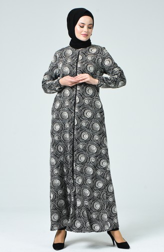 Abaya à Motifs Avec Femeture  4035-01 Noir 4035-01