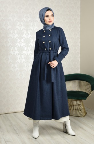 Pleated Belted Coat Indigo 5003-05