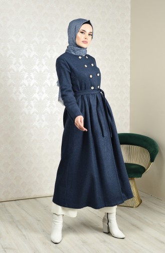 Pleated Belted Coat Indigo 5003-05