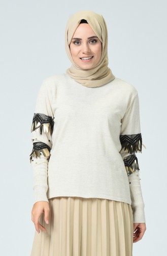 Trikot Pullover mit Perlen Arm  11218-01 Creme 11218-01