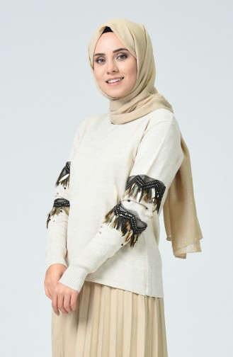 Trikot Pullover mit Perlen Arm  11218-01 Creme 11218-01