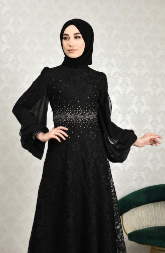 Lace Overlay Evening Dress Black 5235-04