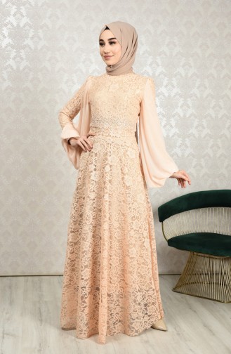 Lace Overlay Evening Dress Salmon 5235-01