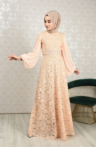 Lachsrosa Hijab-Abendkleider 5235-01