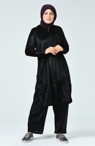 Plus Size Velvet Tunic Trousers Double Suit 2665-02 Black 2665-02