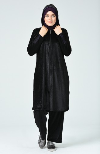 Plus Size Velvet Tunic Trousers Double Suit 2665-02 Black 2665-02