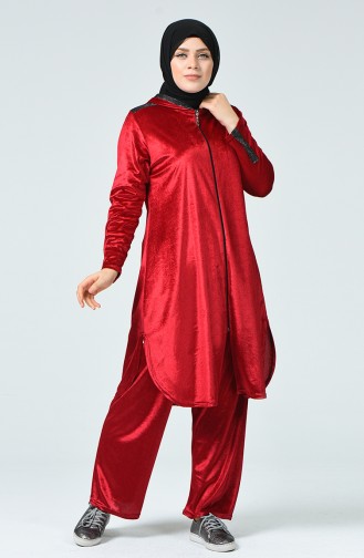 Plus Size Velvet Tunic Trousers Double Suit 2665-04 Burgundy 2665-04