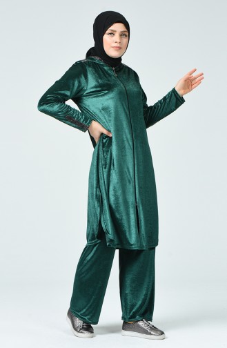 Plus Size Velvet Tunic Trousers Double Suit 2665-05 Emerald Green 2665-05