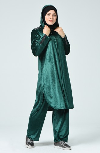 Plus Size Velvet Tunic Trousers Double Suit 2665-05 Emerald Green 2665-05