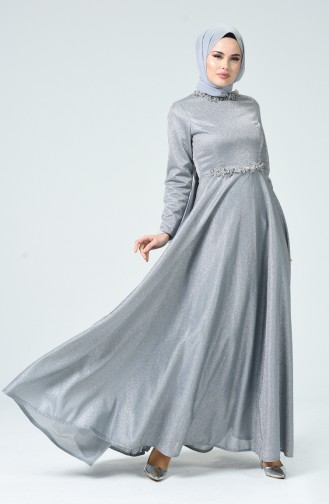 Gray Hijab Evening Dress 1005-01