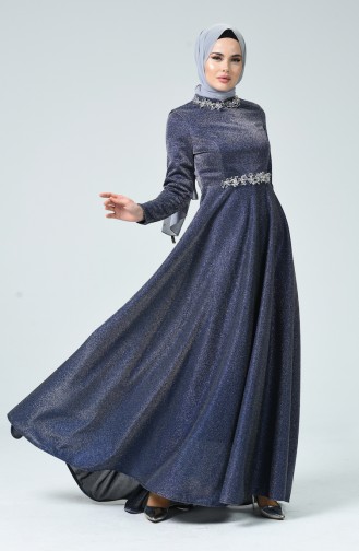 Saxe Hijab Evening Dress 1005-03