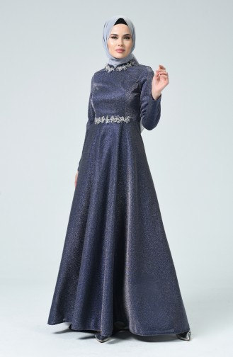 Saks-Blau Hijab-Abendkleider 1005-03