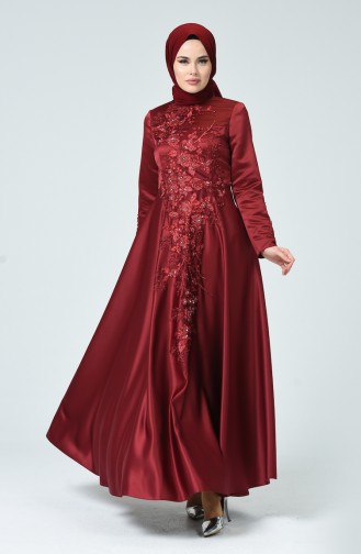 Claret Red Hijab Evening Dress 1006-01