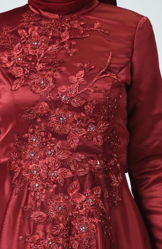 Claret Red Hijab Evening Dress 1006-01