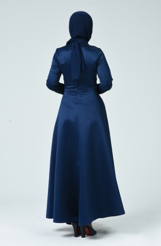 Navy Blue Hijab Evening Dress 1006-02