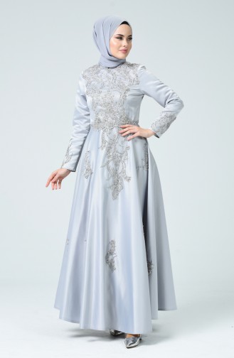 Gray Hijab Evening Dress 1007-01