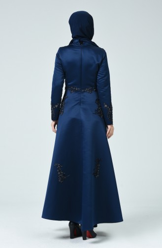 Navy Blue Hijab Evening Dress 1007-02