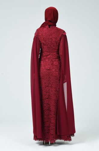 Lace Overlay Evening Dress Bordeaux 5231-01