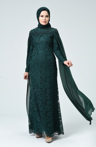 Lace Overlay Evening Dress Emerald Green 5231-02