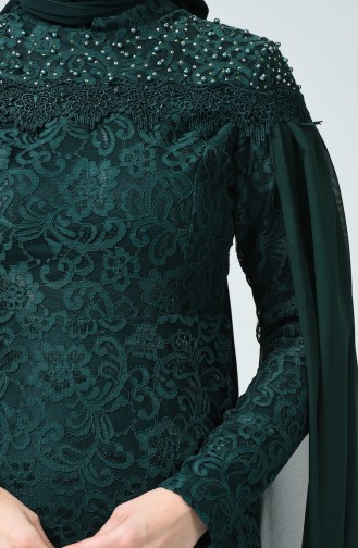 Lace Overlay Evening Dress Emerald Green 5231-02