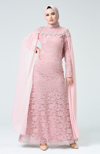Lace Overlay Evening Dress Powder 5231-03