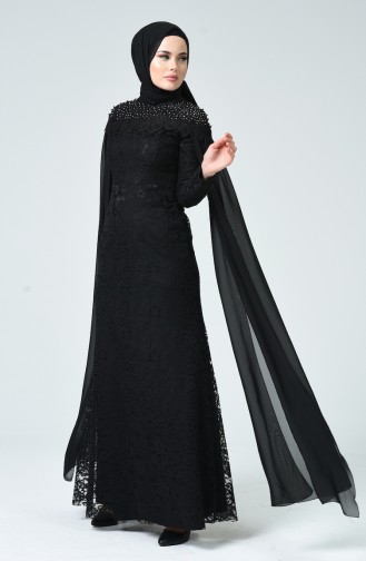 Lace Overlay Evening Dress Black 5231-04