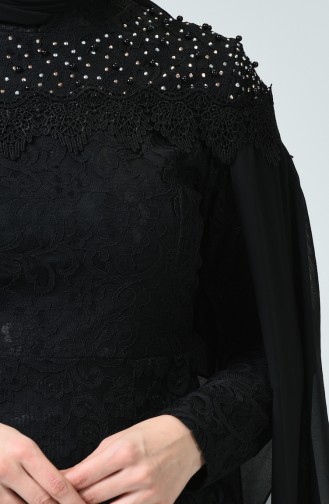 Lace Overlay Evening Dress Black 5231-04