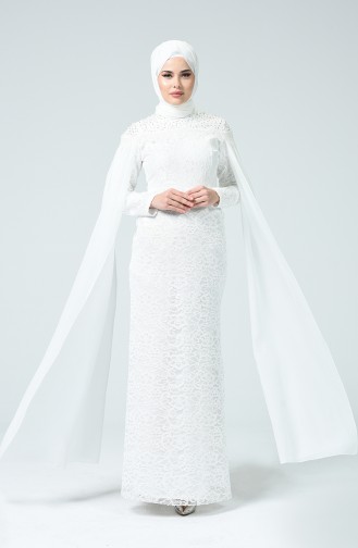 White Hijab Evening Dress 5231-05