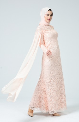 Lace Overlay Evening Dress Salmon 5231-06