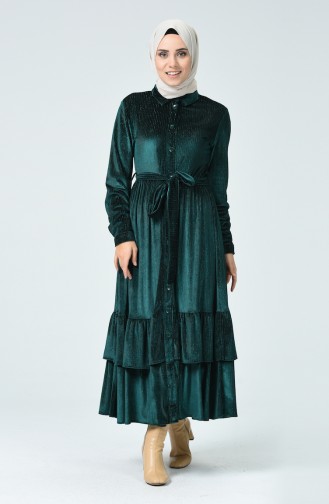 Robe Boutonnée à Paillettes 1046-01 Vert émeraude 1046-01