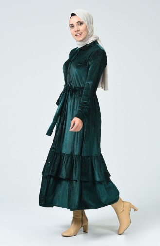 Robe Boutonnée à Paillettes 1046-01 Vert émeraude 1046-01