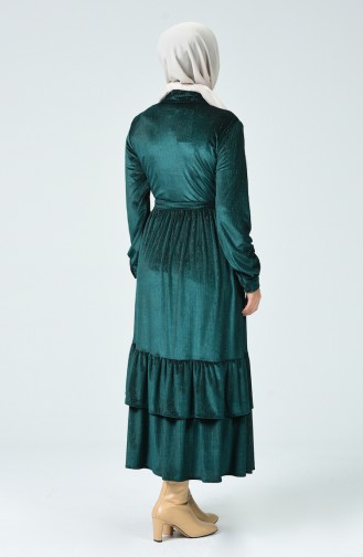 Robe Boutonnée à Paillettes 1046-01 Vert émeraude 1046-01