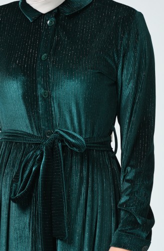 Robe Boutonnée à Paillettes 1046-01 Vert émeraude 1046-01