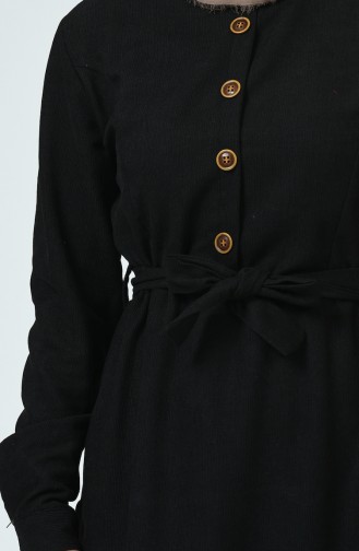 Düğme Detaylı Kuşaklı Elbise 9068-02 Siyah