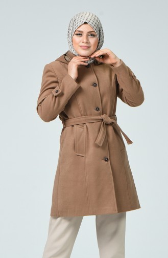 Big Size Hooded Felt Coat Cream 0112-04