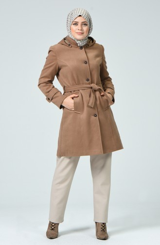 Big Size Hooded Felt Coat Cream 0112-04