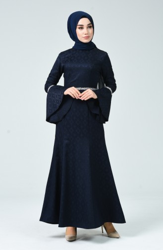 Navy Blue Hijab Evening Dress 60081-01