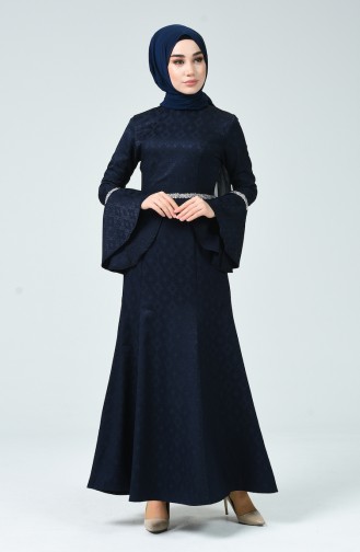 Navy Blue İslamitische Avondjurk 60081-01