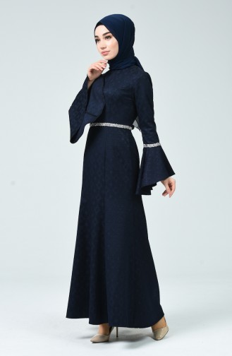 Navy Blue Hijab Evening Dress 60081-01