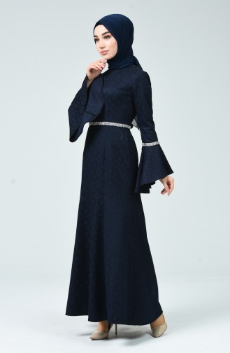 Navy Blue İslamitische Avondjurk 60081-01