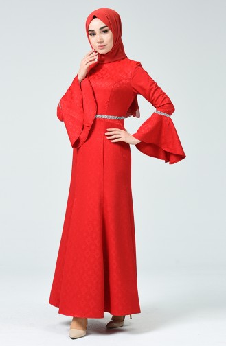 Red Hijab Evening Dress 60081-05