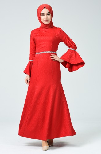 Red Hijab Evening Dress 60081-05