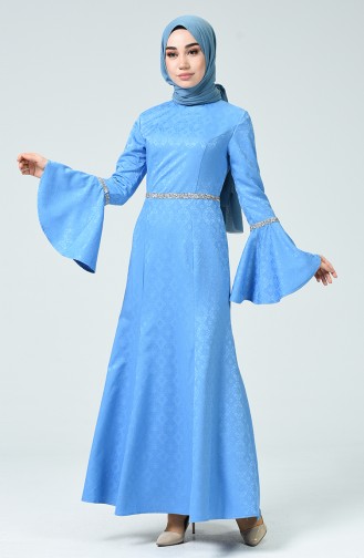 Taşlı Abiye Elbise 60081-06 Mavi