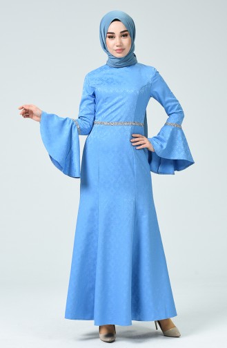 Taşlı Abiye Elbise 60081-06 Mavi