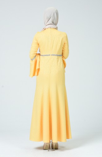 Taşlı Abiye Elbise 60081-09 Sarı