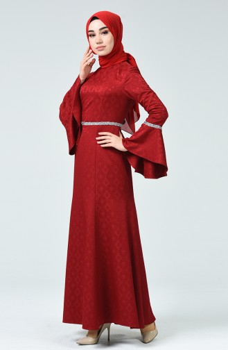 Claret Red Hijab Evening Dress 60081-13