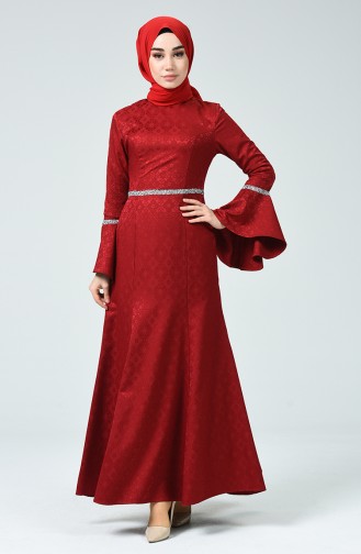 Claret Red Hijab Evening Dress 60081-13
