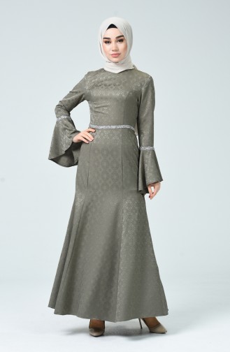 Khaki Hijab Evening Dress 60081-14