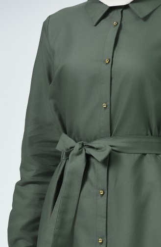 Boydan Düğmeli Kuşaklı Elbise 60080-01 Yeşil