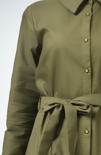 Boydan Düğmeli Kuşaklı Elbise 60080-03 Haki
